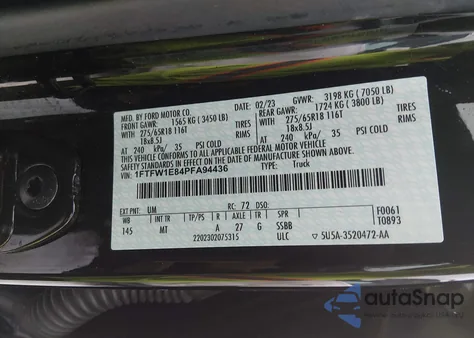 2023 Ford F-150 Xlt z USA, uszkodzony, nr VIN 1FTFW1E84PFA94436